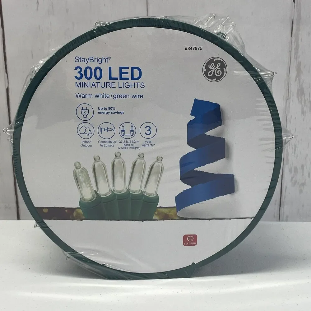 GE StayBright 300-Count 74.5-ft Warm White LED Miniature Christmas String Lights